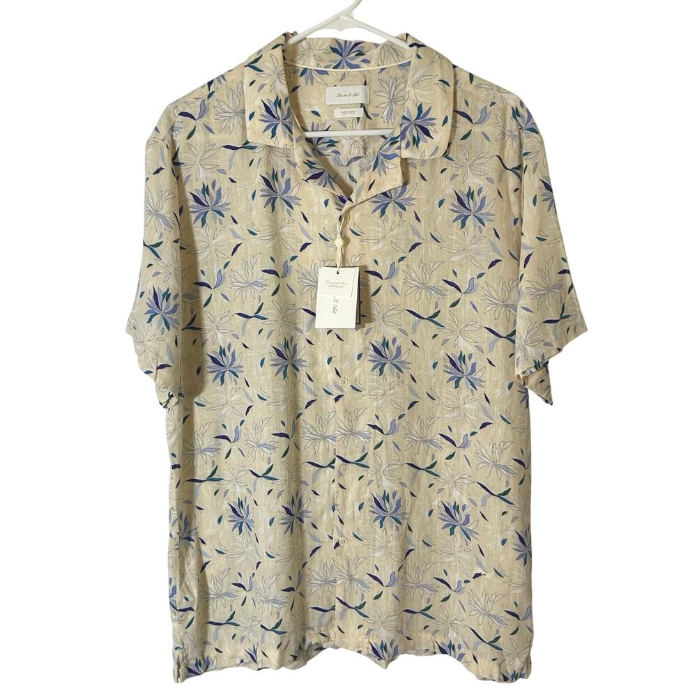 Porter & Ash Men's Linen Rayon Button Up Floral Light Yellow Shirt XL New